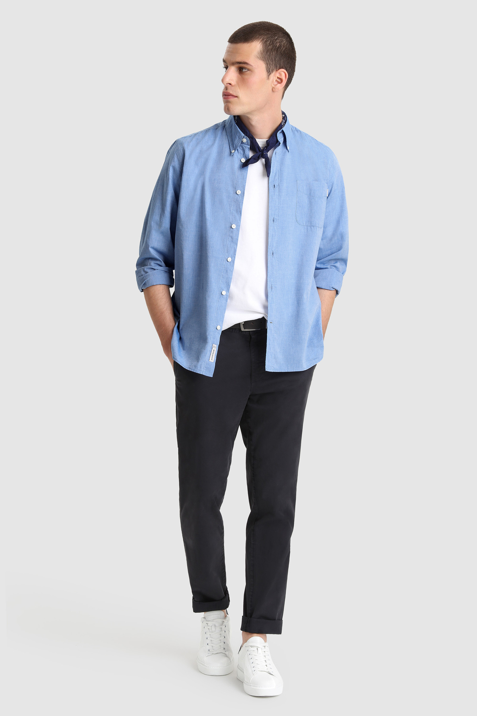 Chambray Button-Down Shirt in Light Cotton - Men - Blue