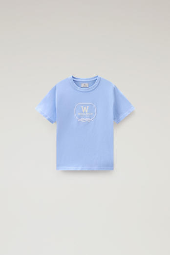 Boys' Pure Cotton T-Shirt with Graphic Print Blue | Woolrich
