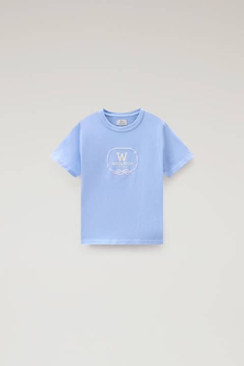 Boys' Pure Cotton T-Shirt with Graphic Print Blue | Woolrich