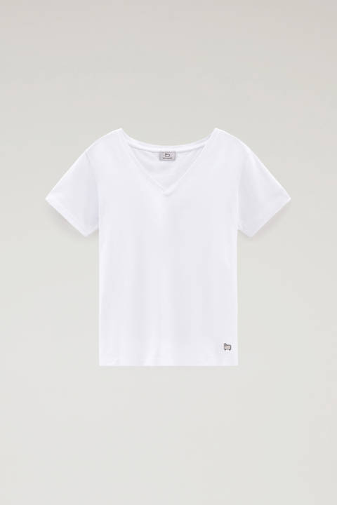 T-shirt à col en V en pur coton Blanc photo 2 | Woolrich