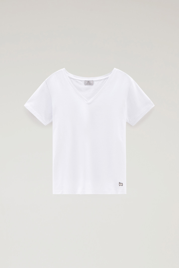 T-shirt à col en V en pur coton Blanc photo 5 | Woolrich