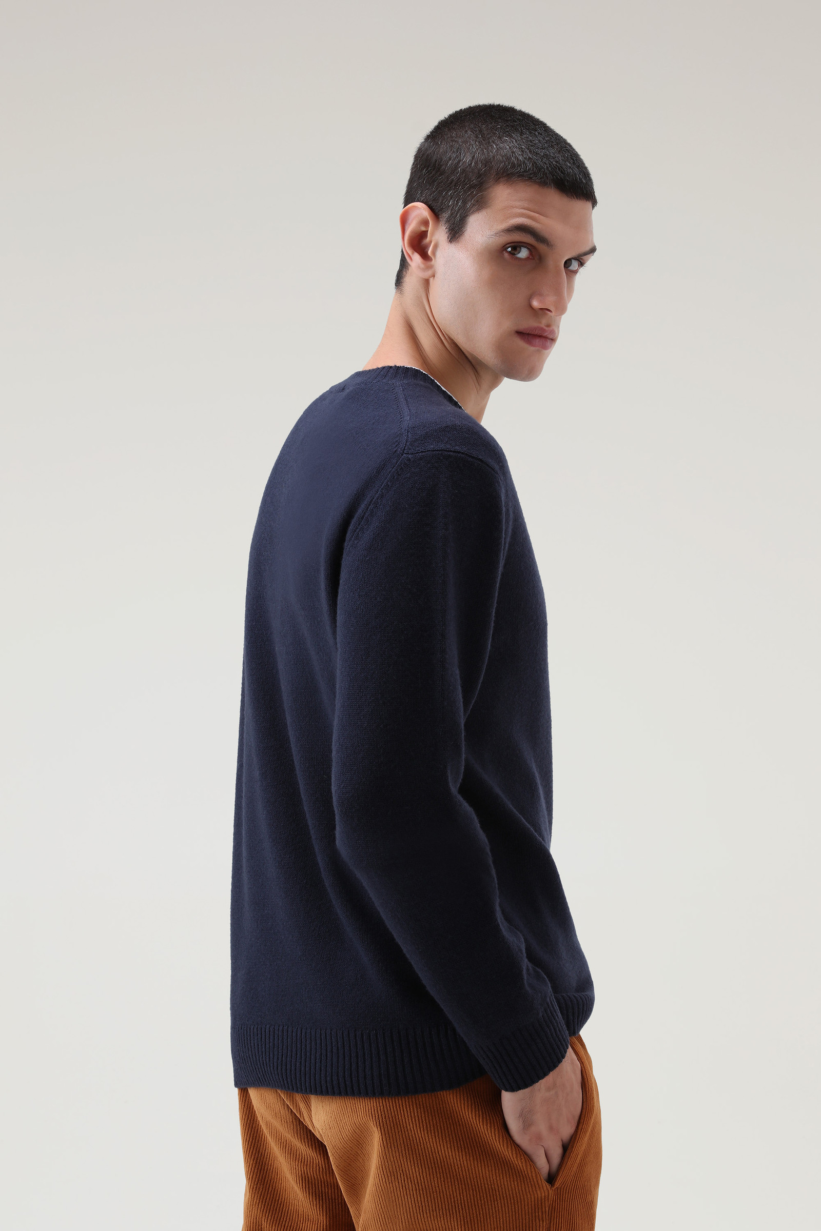 Achteraf geverfde trui met ronde hals van scheerwol blauw photo 3 | Woolrich