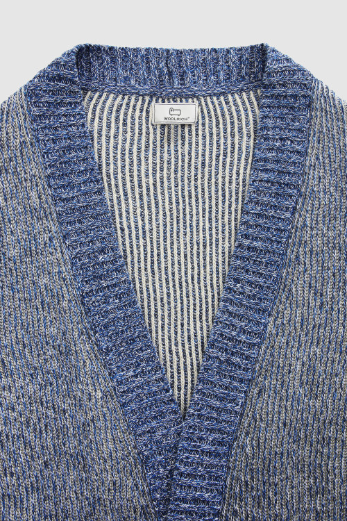 Cardigan aus Baumwollleinen mit kontrastierenden Details Blau photo 2 | Woolrich