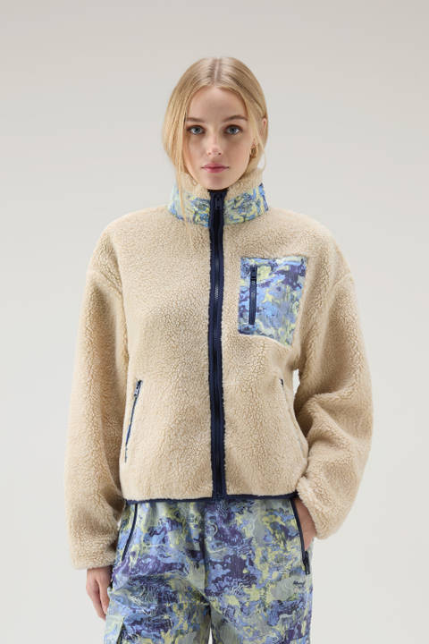 High-Collar Sherpa Sweatshirt with Cordura Details Beige | Woolrich