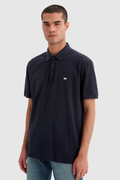Gracious Polo Shirt in Stretch Cotton Piquet Blue | Woolrich
