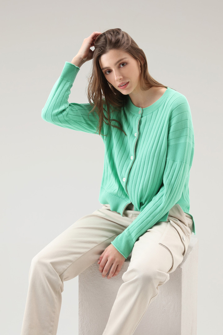 Wide Ribbed Cardigan in Pure Cotton Green photo 4 | Woolrich
