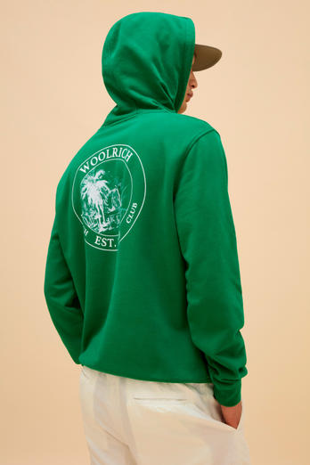 Felpa in puro cotone con cappuccio e stampa sul retro Verde | Woolrich