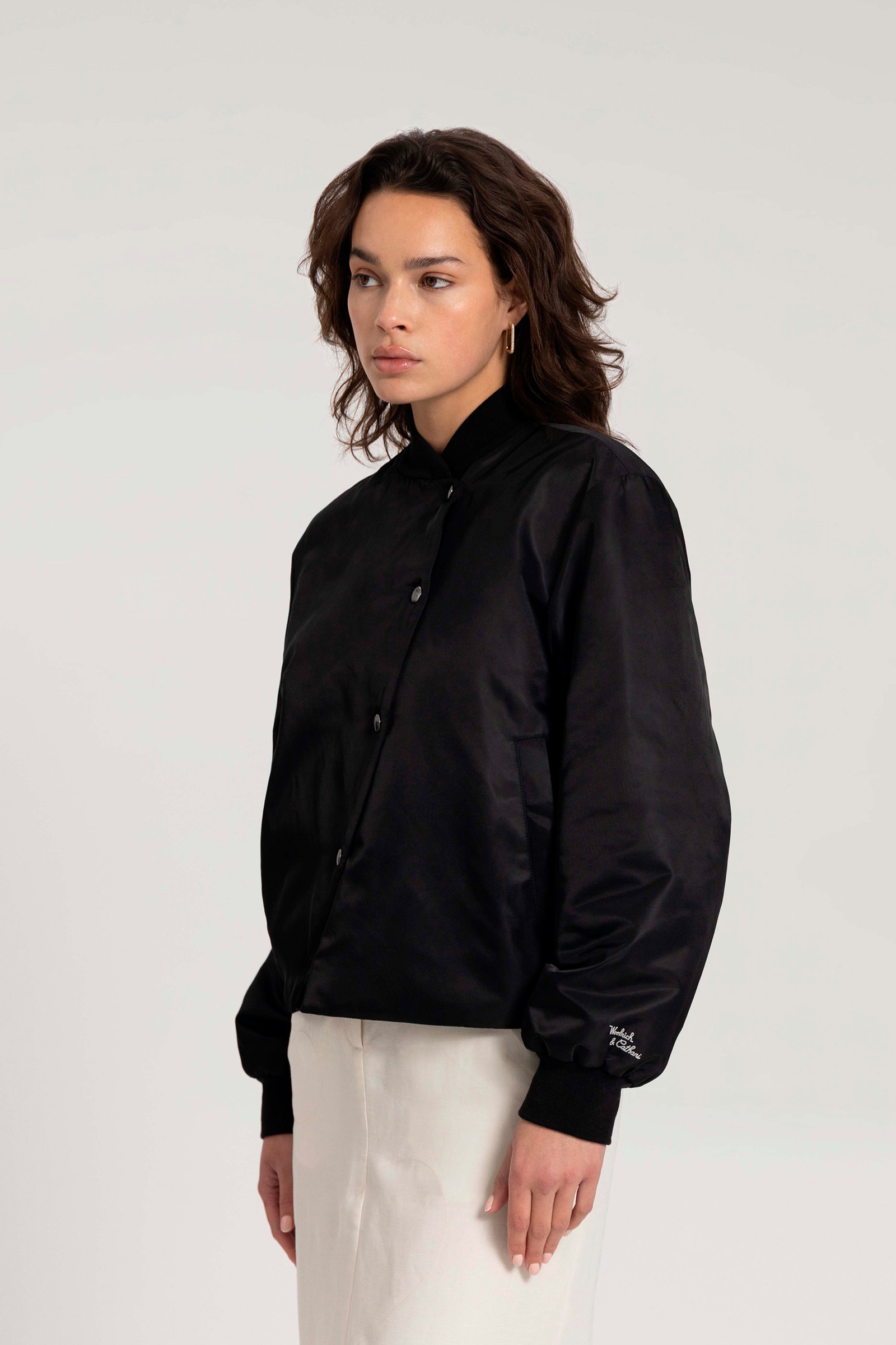 Padded Swan Bomber Jacket in Satin Nylon - Daniëlle Cathari / Woolrich -  Women - Black