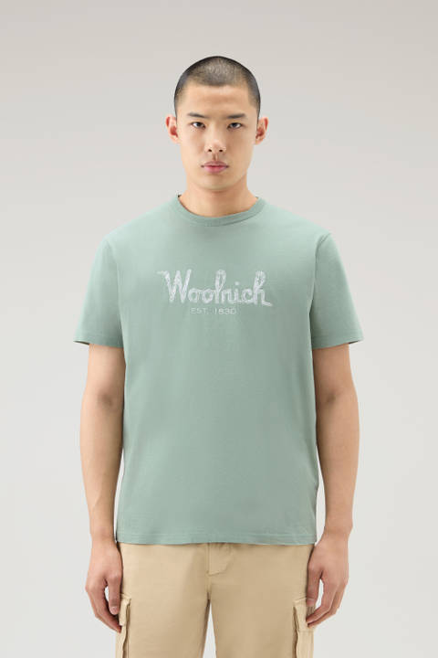 Pure Cotton Embroidered T-Shirt Green | Woolrich