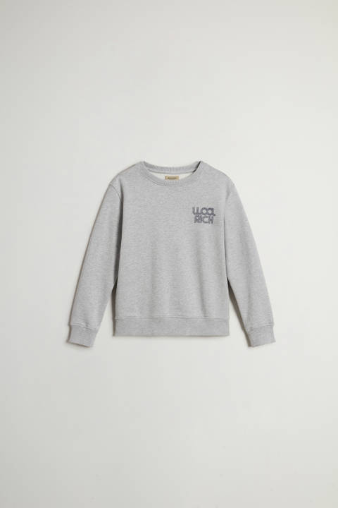 Sweat-shirt à col rond pour garçon en pur coton à logo Gris | Woolrich