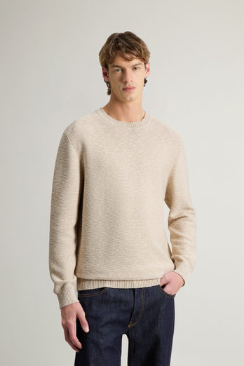 Jersey de cuello redondo de mezcla de algodón Beige | Woolrich