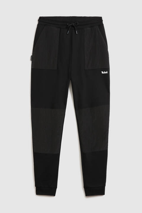 Fleece Cotton Pant with Crinkle Nylon Details Black photo 2 | Woolrich