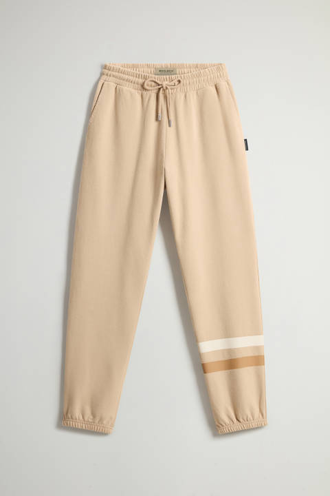 Pantalon en pur coton molletonné avec détail à rayures Beige photo 2 | Woolrich