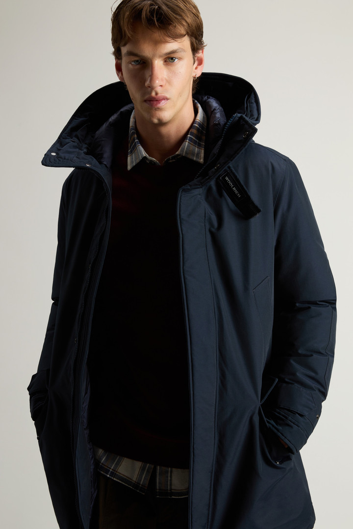 Polar Parka in Ramar Cloth with High Collar and Fur Trim Blue photo 4 | Woolrich