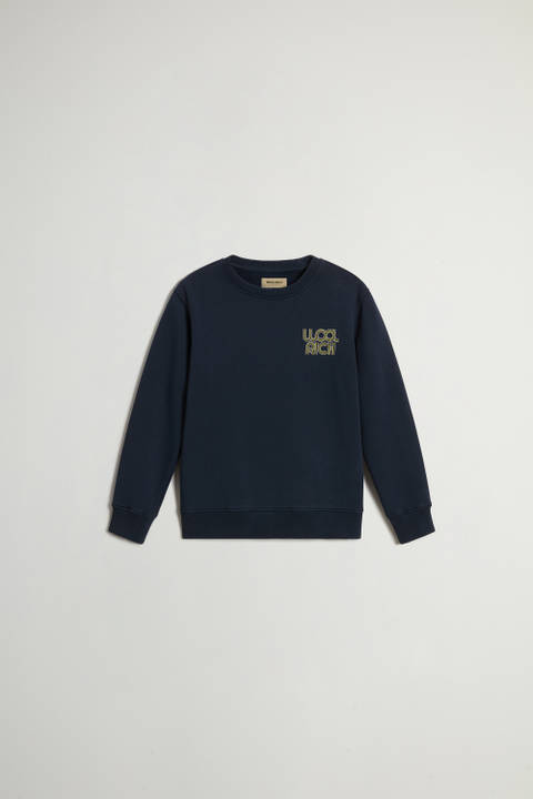 Boys' Crewneck Sweatshirt in Pure Cotton with Logo Blue | Woolrich