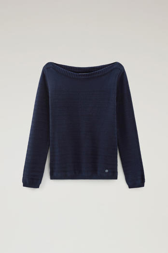 Pure Cotton Sweater with Boat Neckline Blue | Woolrich