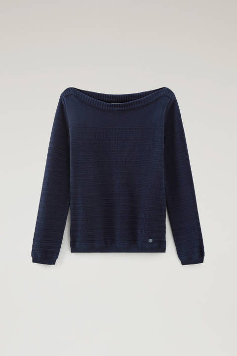 Pure Cotton Sweater with Boat Neckline Blue photo 2 | Woolrich