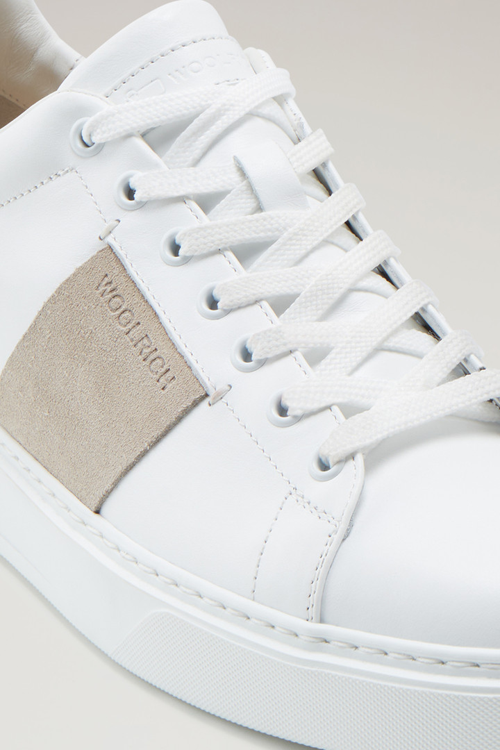 Classic Court Sneakers in Leather with Contrast Suede Side Band Beige photo 5 | Woolrich