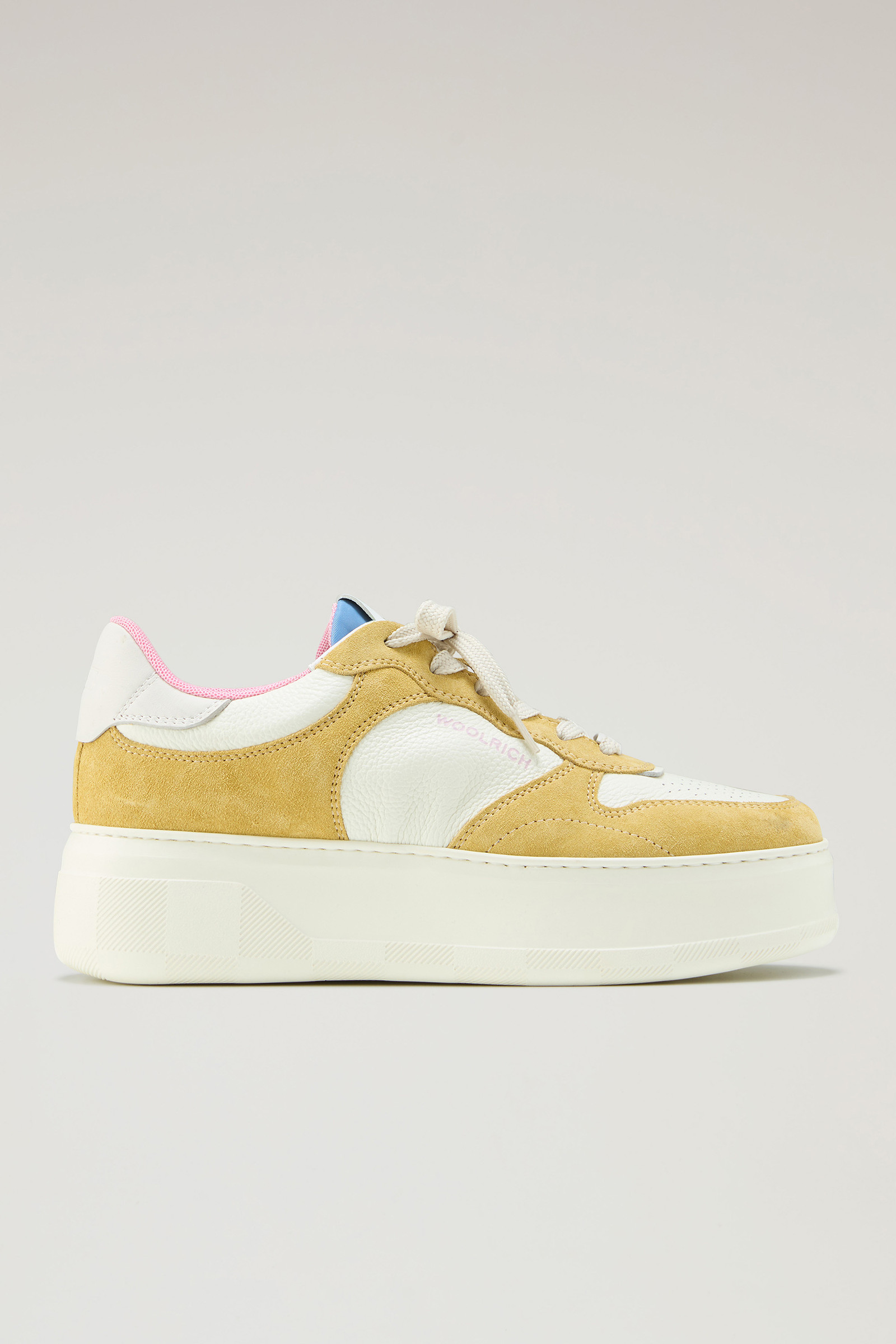 Chunky Court Sneakers in Soft Leather with Suede Inserts Yellow | Woolrich