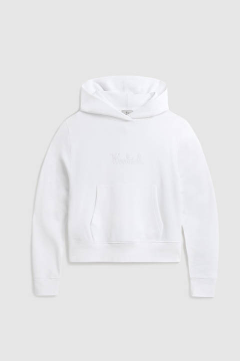 Sweat-shirt à capuche en pur coton avec logo brodé Blanc photo 2 | Woolrich