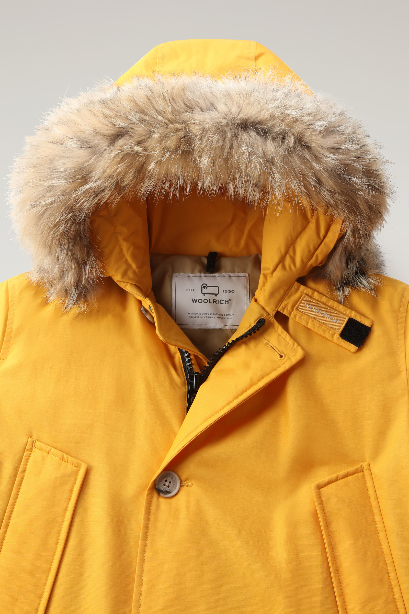 Men's Arctic Parka in Ramar Cloth with Detachable Fur Trim Yellow