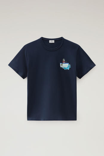 Pure Cotton T-shirt with Graphic Print Blue | Woolrich