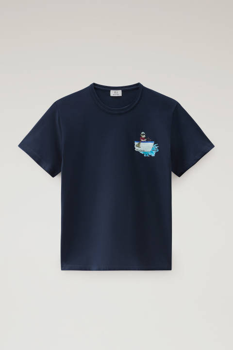 Pure Cotton T-shirt with Graphic Print Blue photo 2 | Woolrich