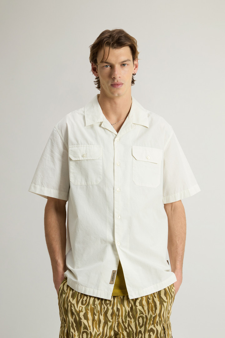 Woolrich Man Garment-Dyed Pure Cotton Pima Ripstop Shirt White Size M