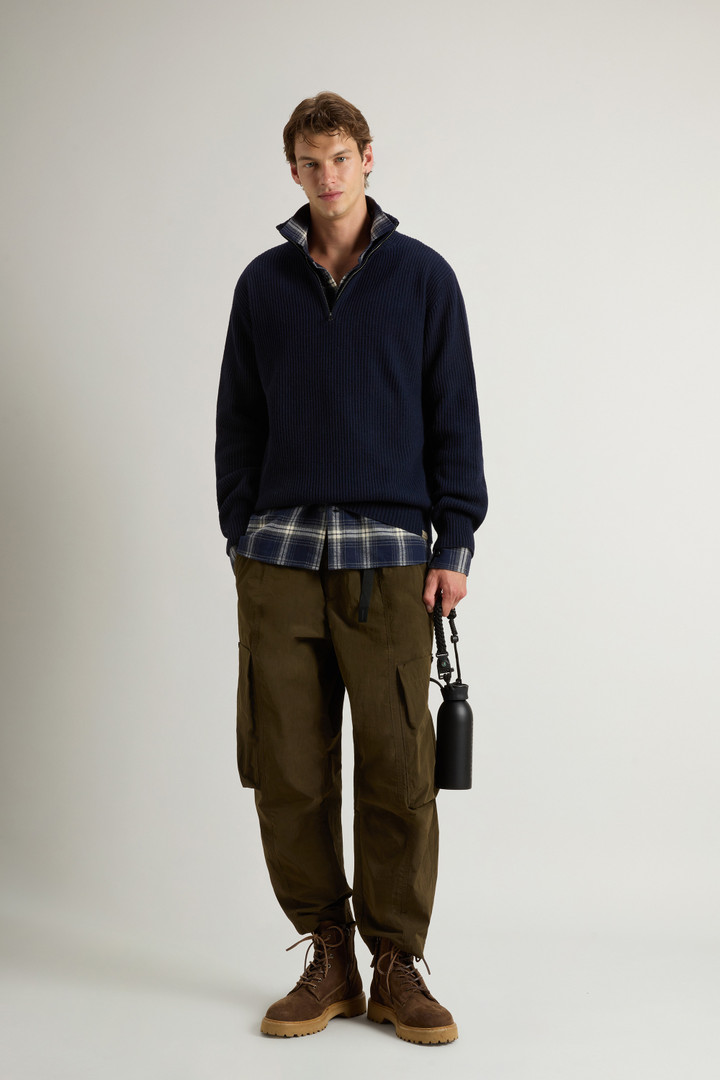 Half-Zipper Turtleneck Sweater in Wool and Cashmere Blend Blue photo 2 | Woolrich