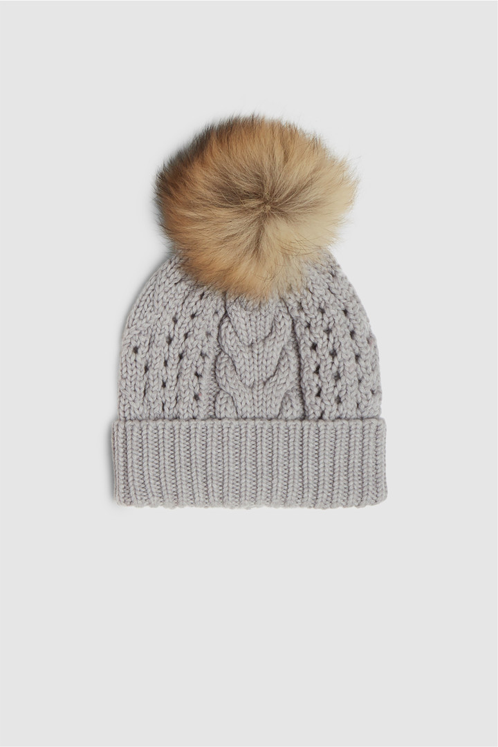 Bonnet Serenity en laine avec pompon en fourrure de viverrin
