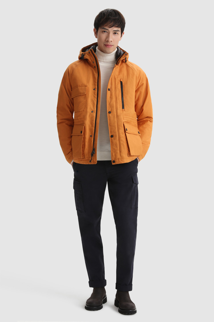 Pantaloni cargo in cotone tinto in capo elasticizzato