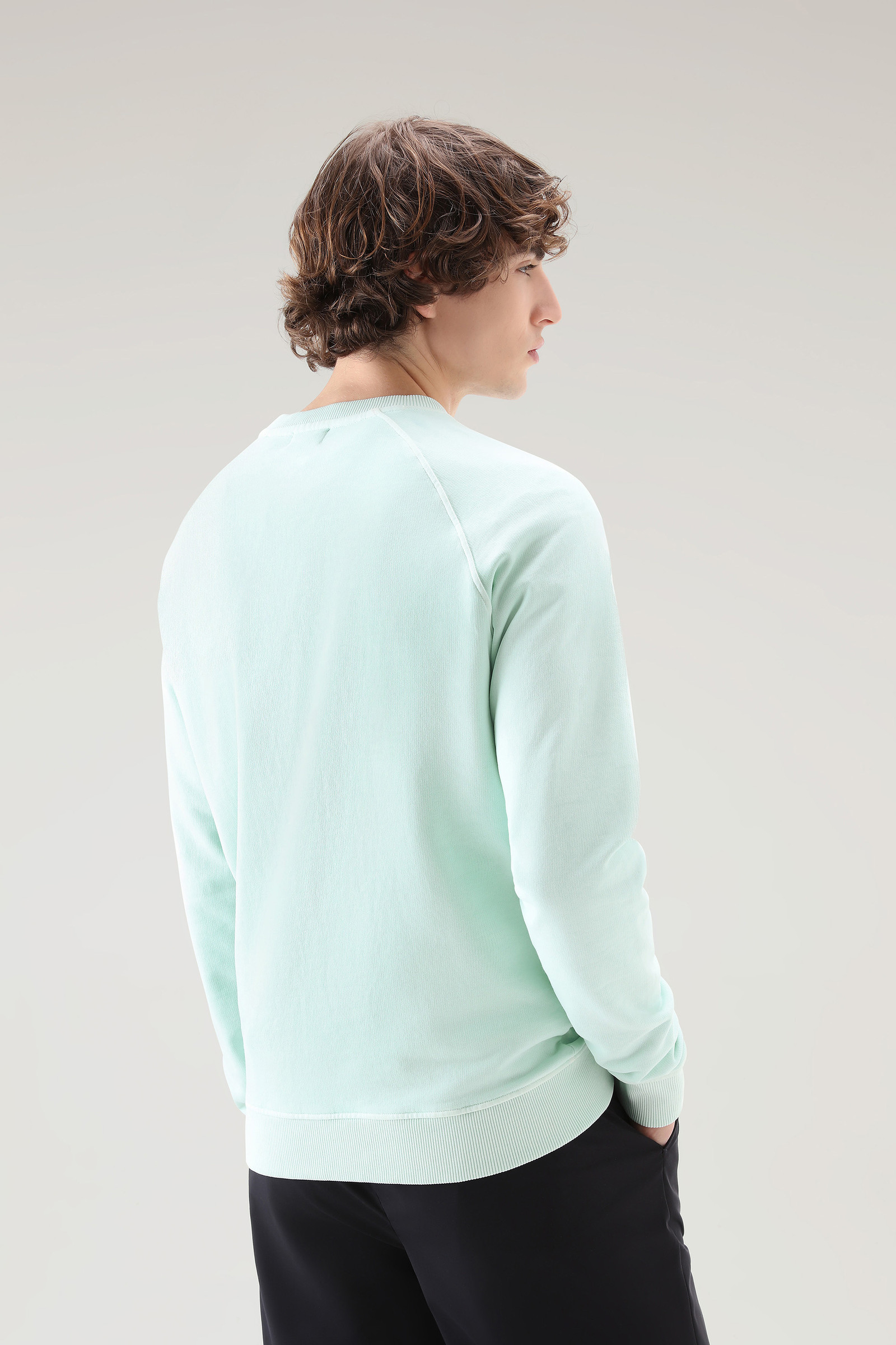 Pullover im College-Stil mit Rundhalsausschnitt aus stückgefärbtem Fleece aus reiner Baumwolle grün photo 3 | Woolrich