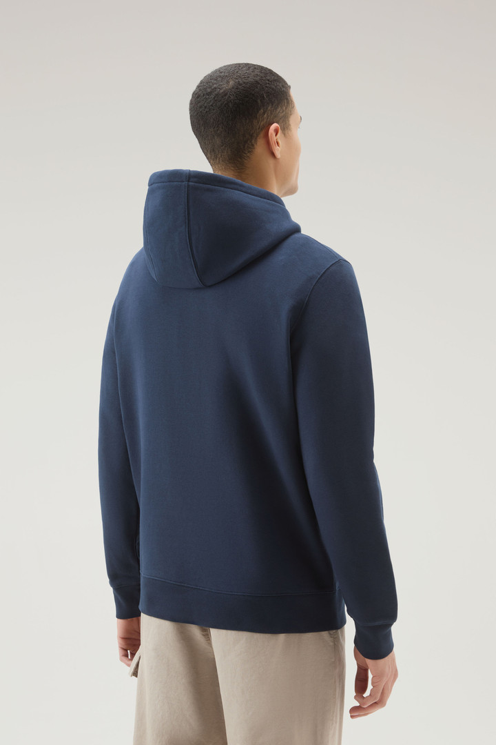 Sweat-shirt en coton mélangé à capuche et logo brodé Bleu photo 3 | Woolrich