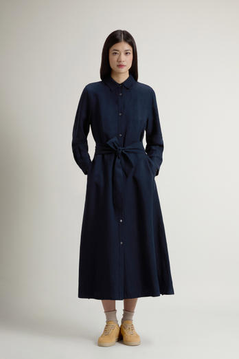 Shirt Dress in Linen Blend with Belt Blue photo 1 | Woolrich