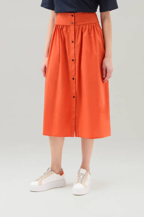 Jupe midi en popeline de pur coton Orange | Woolrich