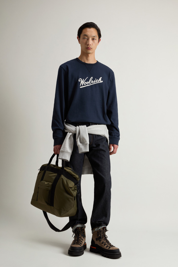 Pure Cotton Long-Sleeved T-Shirt with Embroidered Logo Blue photo 2 | Woolrich