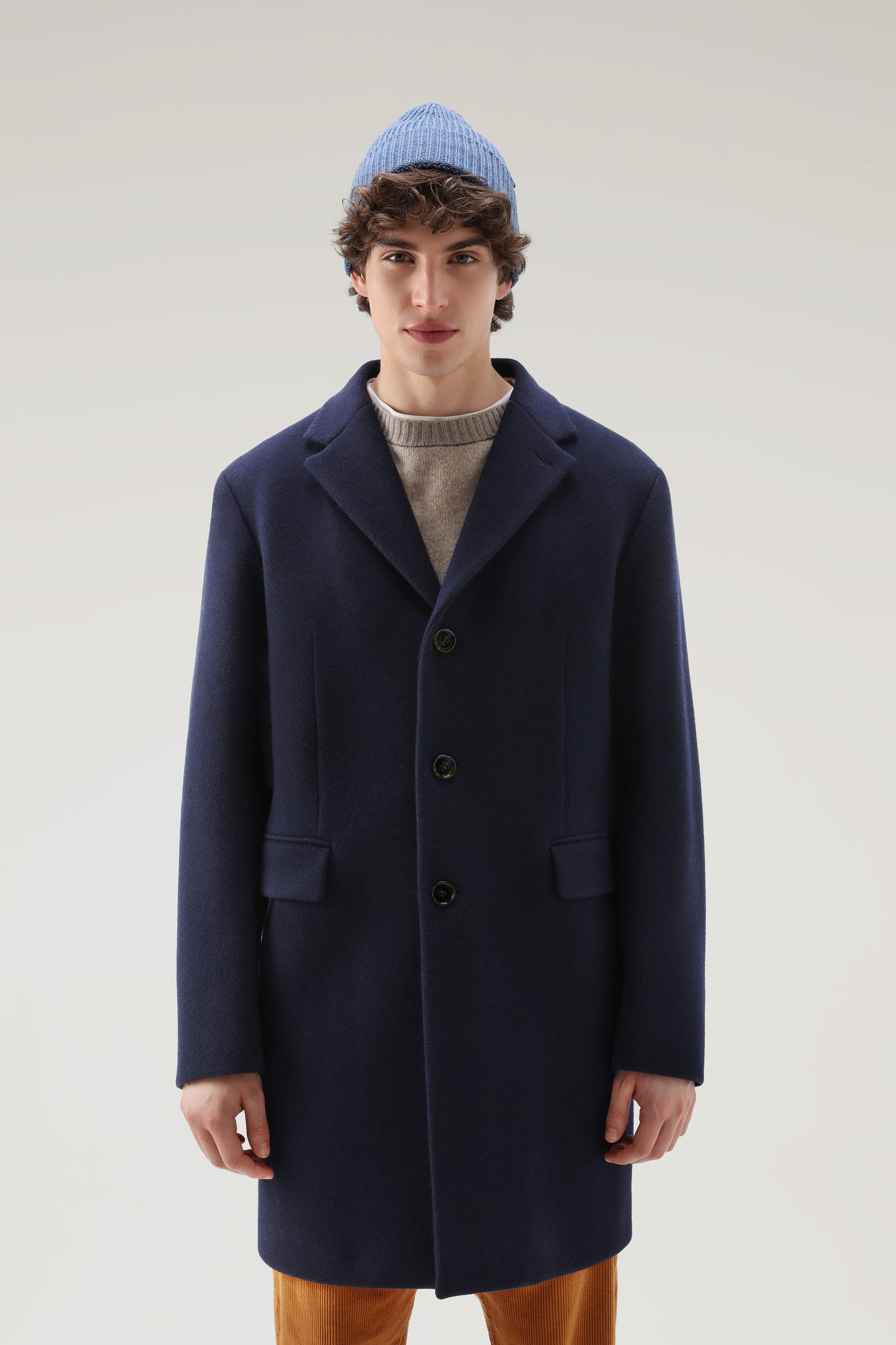 Classic Coat in Melton Wool Blend - Men - Blue