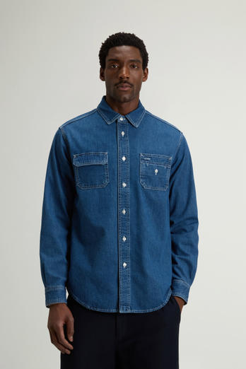 Camisa de denim ligero de puro algodón Azul photo 1 | Woolrich