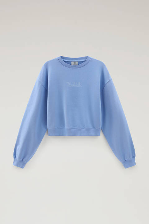 Sweat-shirt à col rond en pur coton avec logo brodé Bleu photo 2 | Woolrich