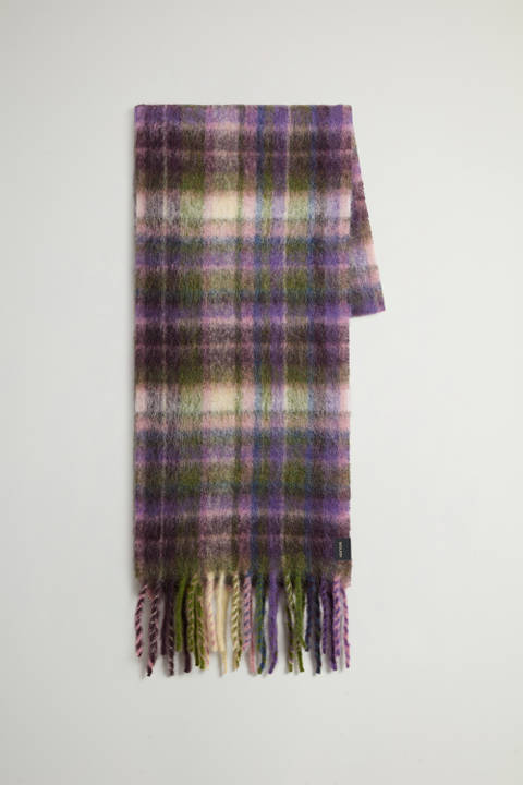 Alpaca, Mohair and Virgin Wool Scarf with Checked Pattern Purple | Woolrich
