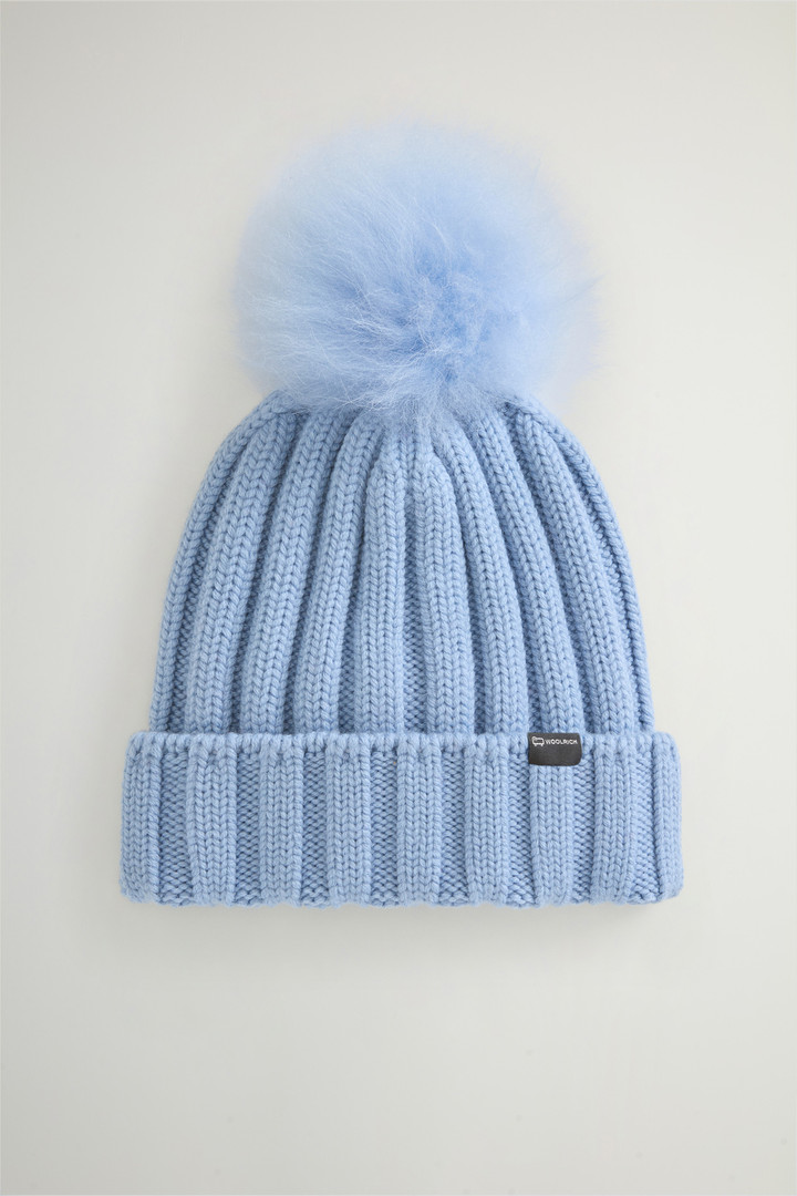 Beanie in Pure Virgin Wool with Cashmere Pom-Pom Blue photo 1 | Woolrich