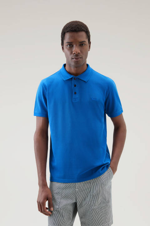 Garment-Dyed Mackinack Polo in Stretch Cotton Piquet Blue | Woolrich