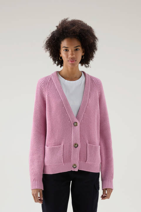 Cardigan in Pure Cotton with Natural Garment-Dye Finish Pink | Woolrich