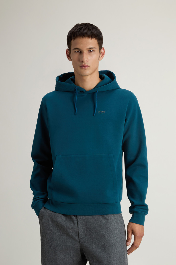 Hooded Sweatshirt in Cotton-Blend Interlock Blue photo 1 | Woolrich