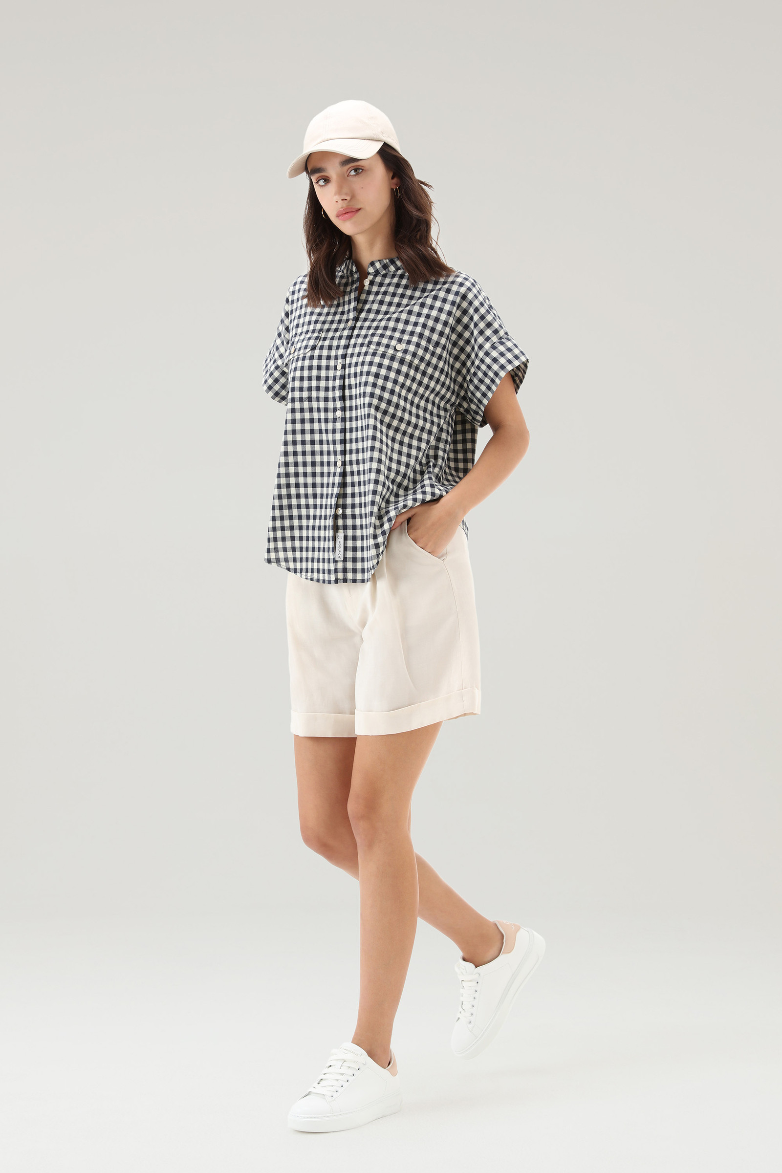 Blusa a maniche corte Appalachian Trail a quadri in puro cotone blu photo 2 | Woolrich
