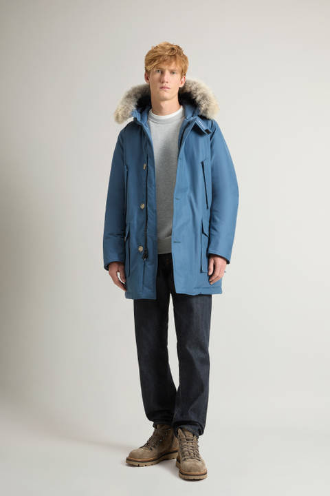 Arctic Parka in Ramar Cloth with Detachable Fur Trim Blue | Woolrich