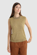 Pure Linen Top with Ribbed Neck