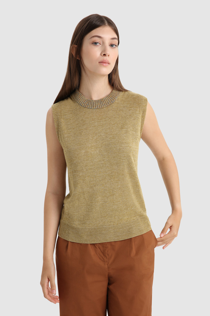 Haut en pur lin avec col côtelé beige | Woolrich