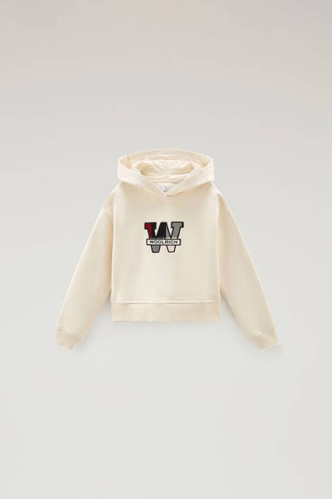 Girls' Hoodie in Pure Cotton with Embroidered Logo White | Woolrich