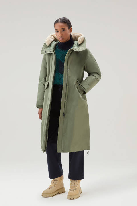 Long Parka in Brushed Ramar Cloth Green | Woolrich
